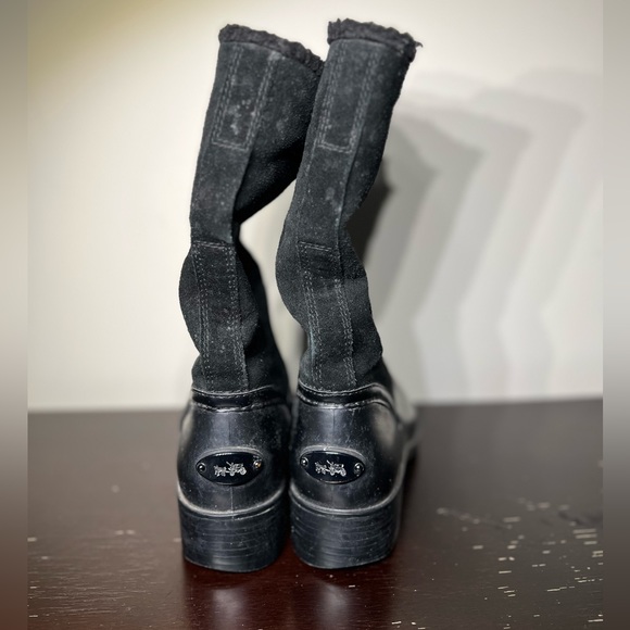 COACH ZENA Suede Rubber Shearling Midcalf Snow Rain Motorcycle Pull on BOOTS 6 - Picture 4 of 10